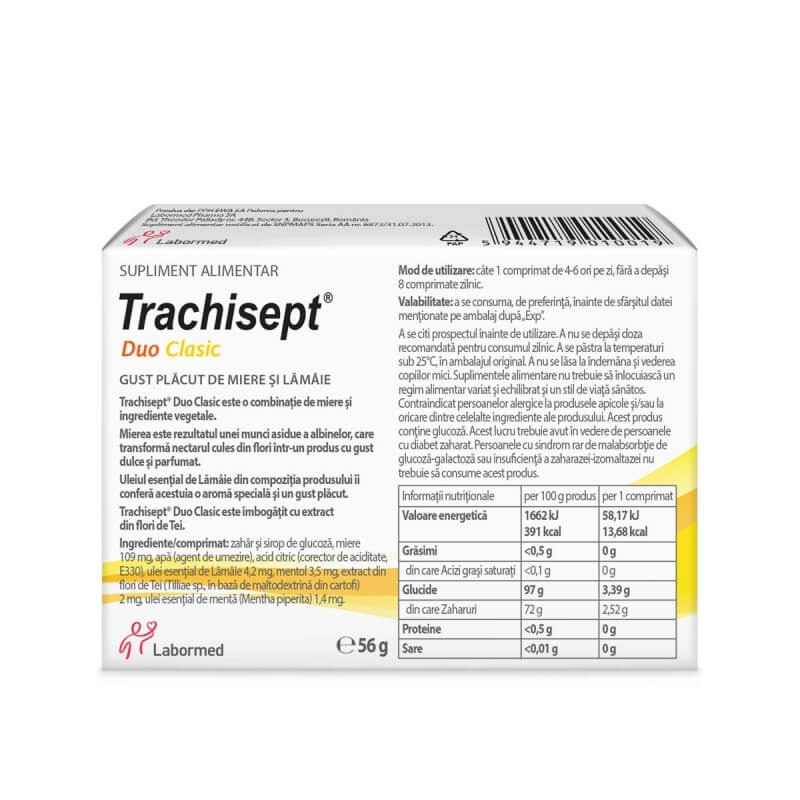 Trachisept Duo Clasic, 16 comprimate pentru supt, Labormed