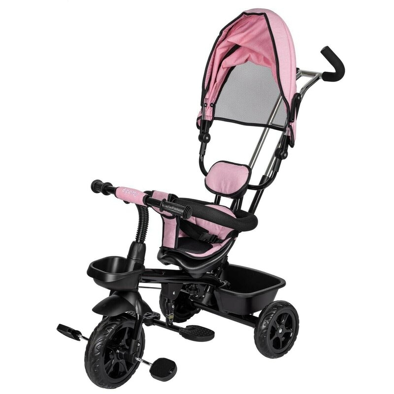 Tricicleta copii, Free2Move, cu sezut rotativ 360 grade, Reglabil, Roti EVA, Mecanism de pedalare libera, Suport picioare, Pink Black, Resigilat