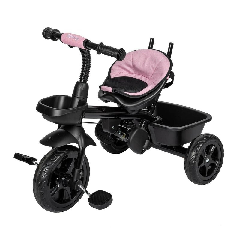 Tricicleta copii, Free2Move, cu sezut rotativ 360 grade, Reglabil, Roti EVA, Mecanism de pedalare libera, Suport picioare, Pink Black, Resigilat