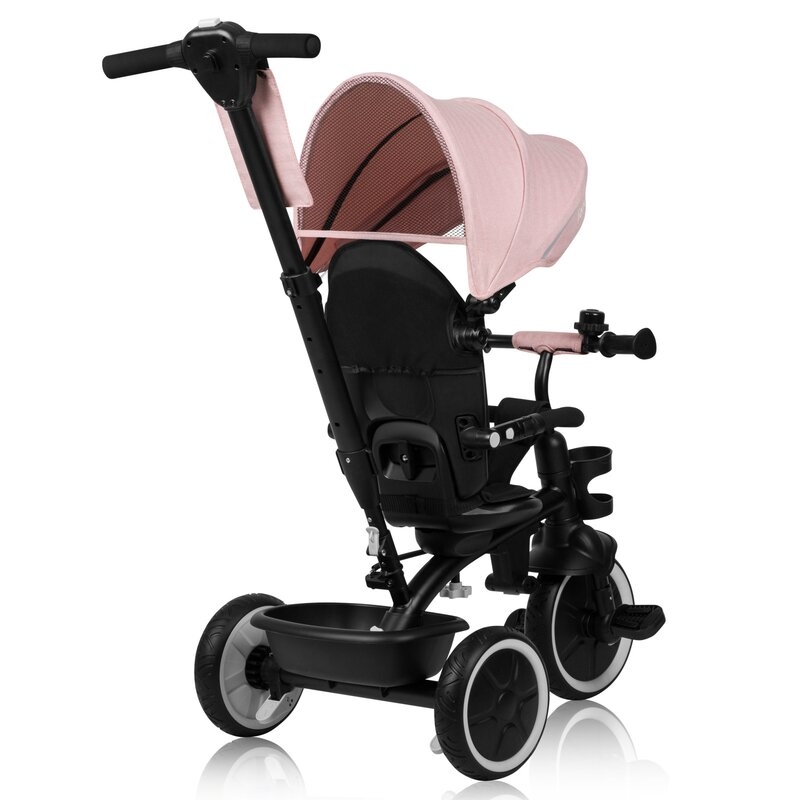 Tricicleta copii, Lionelo, Berry, 2 in 1, Multifunctionala, Suport picioare, Control al directiei, Scaun reversibil, Rotire 360 grade, Functie de roata libera, Utilizare pana la 5 ani, Constructie din otel, Conform cu standardul EN71, Roz