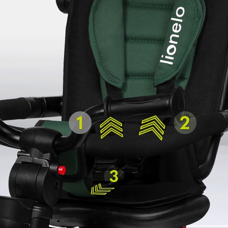Tricicleta copii, Lionelo, Haari, Suport picioare, Control al directiei, Scaun reversibil, Rotire 360 grade, Pliabila, Conform cu standardul european de securitate EN71, Verde