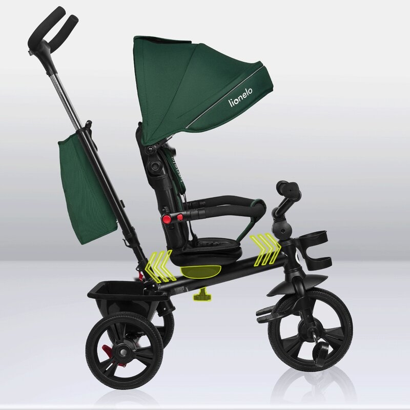 Tricicleta copii, Lionelo, Haari, Suport picioare, Control al directiei, Scaun reversibil, Rotire 360 grade, Pliabila, Conform cu standardul european de securitate EN71, Verde