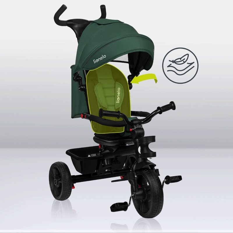 Tricicleta copii, Lionelo, Haari, Suport picioare, Control al directiei, Scaun reversibil, Rotire 360 grade, Pliabila, Conform cu standardul european de securitate EN71, Verde