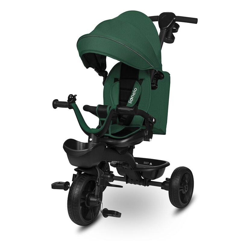 Tricicleta copii, Lionelo, Kori, Cu suport de picioare, Control al directiei, Scaun reversibil, Rotire 360 grade, Pliabila, Conform cu standardul european de securitate EN71, Verde