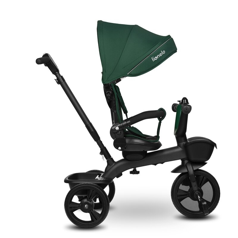 Tricicleta copii, Lionelo, Kori, Cu suport de picioare, Control al directiei, Scaun reversibil, Rotire 360 grade, Pliabila, Conform cu standardul european de securitate EN71, Verde