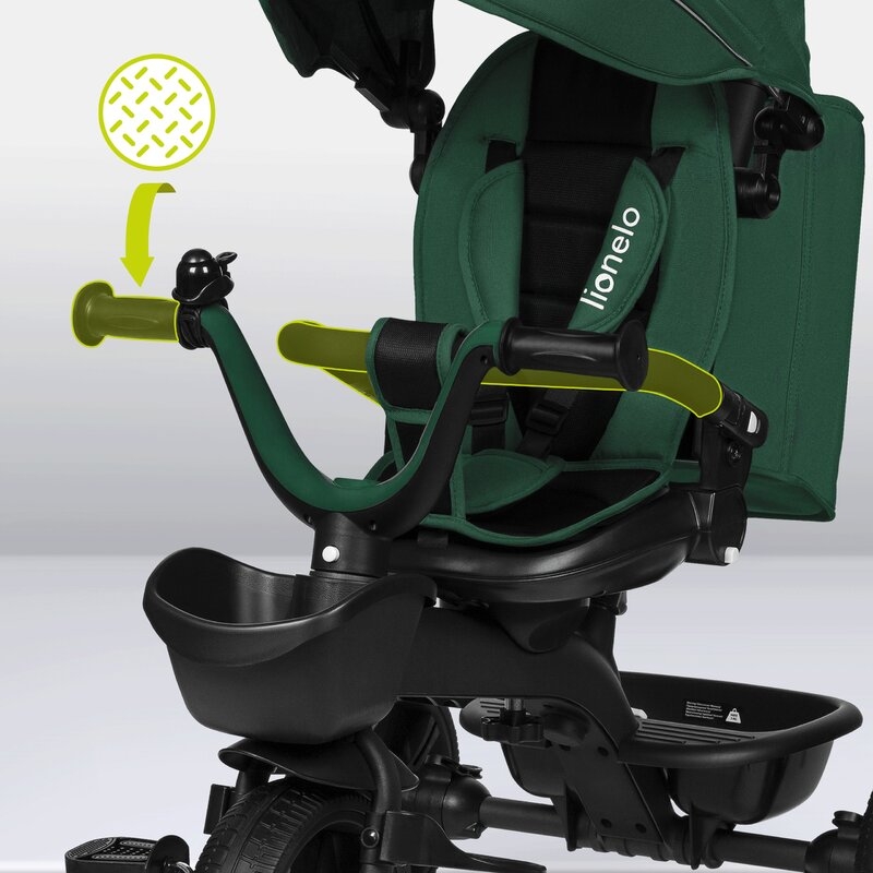 Tricicleta copii, Lionelo, Kori, Cu suport de picioare, Control al directiei, Scaun reversibil, Rotire 360 grade, Pliabila, Conform cu standardul european de securitate EN71, Verde