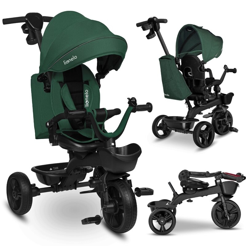 Tricicleta copii, Lionelo, Kori, Cu suport de picioare, Control al directiei, Scaun reversibil, Rotire 360 grade, Pliabila, Conform cu standardul european de securitate EN71, Verde