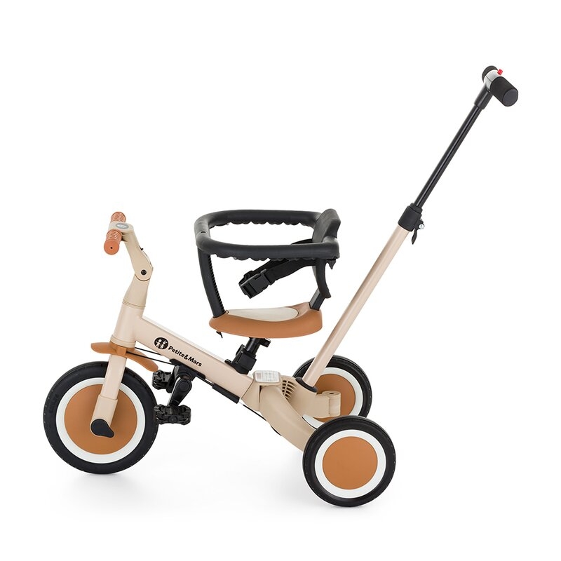 Tricicleta, Petite&Mars, Turbo, 5 in 1, Multifunctionala, Vehicul de impins, Bicicleta cu/fara pedale, Cu maner detasabil, Roti din cauciuc, Pana la 25 kg, 1.5-5 ani, Bej
