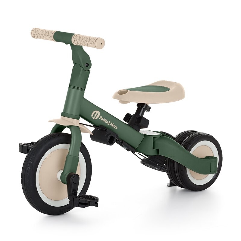 Tricicleta, Petite&Mars, Turbo, 5 in 1, Multifunctionala, Vehicul de impins, Bicicleta cu/fara pedale, Cu maner detasabil, Roti din cauciuc, Pana la 25 kg, 1.5-5 ani, Verde