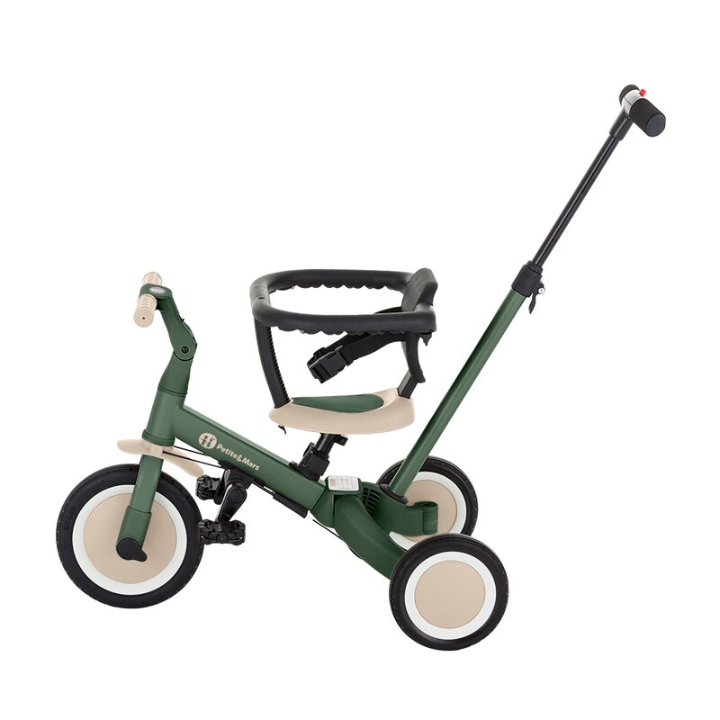 Tricicleta, Petite&Mars, Turbo, 5 in 1, Multifunctionala, Vehicul de impins, Bicicleta cu/fara pedale, Cu maner detasabil, Roti din cauciuc, Pana la 25 kg, 1.5-5 ani, Verde