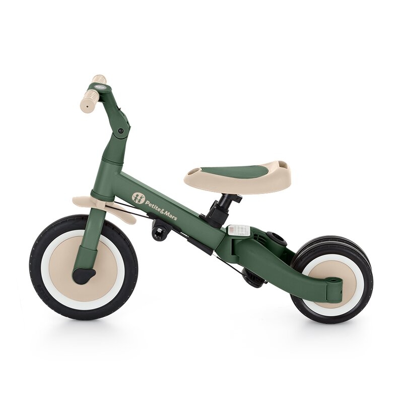 Tricicleta, Petite&Mars, Turbo, 5 in 1, Multifunctionala, Vehicul de impins, Bicicleta cu/fara pedale, Cu maner detasabil, Roti din cauciuc, Pana la 25 kg, 1.5-5 ani, Verde