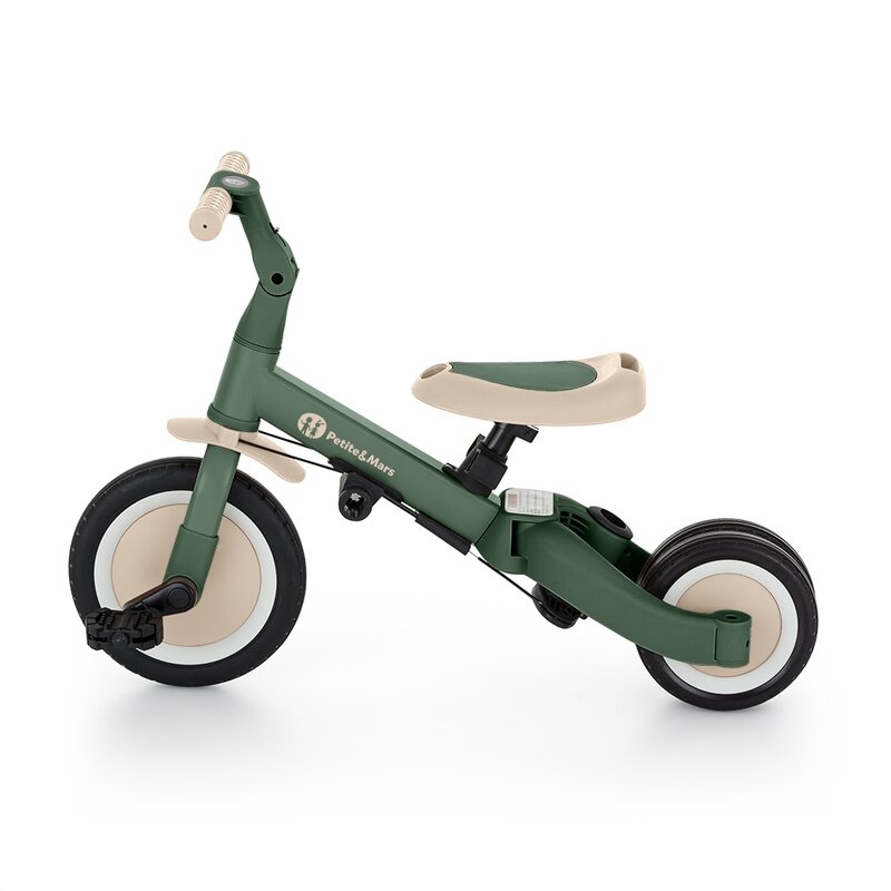 Tricicleta, Petite&Mars, Turbo, 5 in 1, Multifunctionala, Vehicul de impins, Bicicleta cu/fara pedale, Cu maner detasabil, Roti din cauciuc, Pana la 25 kg, 1.5-5 ani, Verde