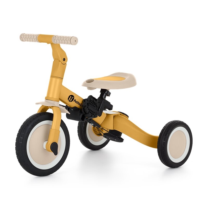 Tricicleta, Petite&Mars, Turbo, 5 in 1, Multifunctionala, Vehicul de impins, Bicicleta cu/fara pedale, Cu maner detasabil, Roti din cauciuc, Pana la 25 kg, 1.5-5 ani, Ocru