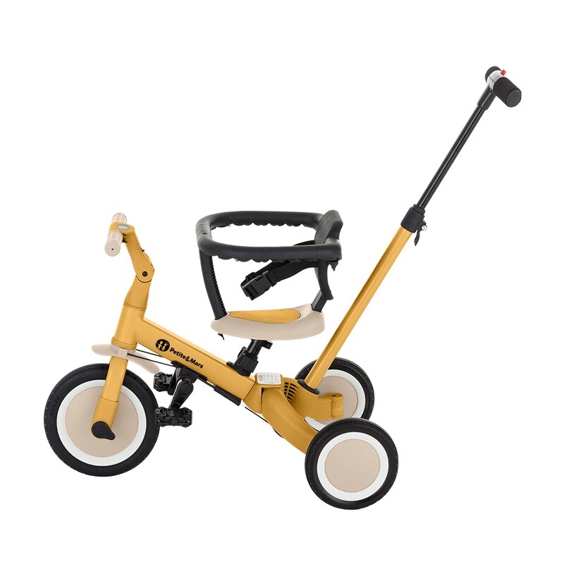 Tricicleta, Petite&Mars, Turbo, 5 in 1, Multifunctionala, Vehicul de impins, Bicicleta cu/fara pedale, Cu maner detasabil, Roti din cauciuc, Pana la 25 kg, 1.5-5 ani, Ocru