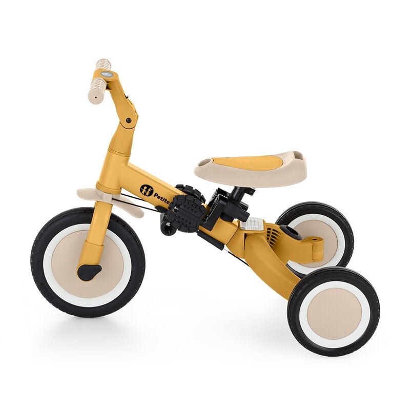 Tricicleta, Petite&Mars, Turbo, 5 in 1, Multifunctionala, Vehicul de impins, Bicicleta cu/fara pedale, Cu maner detasabil, Roti din cauciuc, Pana la 25 kg, 1.5-5 ani, Ocru