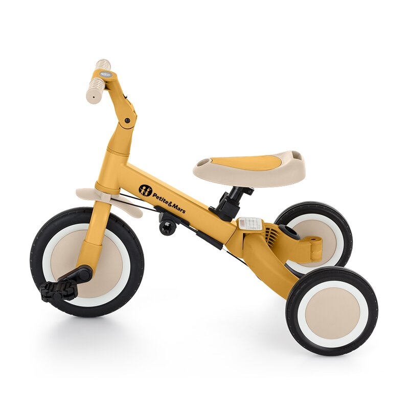Tricicleta, Petite&Mars, Turbo, 5 in 1, Multifunctionala, Vehicul de impins, Bicicleta cu/fara pedale, Cu maner detasabil, Roti din cauciuc, Pana la 25 kg, 1.5-5 ani, Ocru