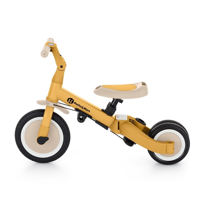 Tricicleta, Petite&Mars, Turbo, 5 in 1, Multifunctionala, Vehicul de impins, Bicicleta cu/fara pedale, Cu maner detasabil, Roti din cauciuc, Pana la 25 kg, 1.5-5 ani, Ocru