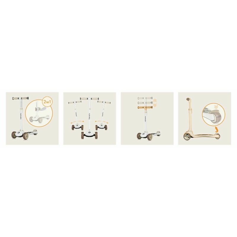 Trotineta, Lionelo, Franky, Multifunctionala, Pliabila, Pana la 50 kg, Bicicleta cu 3 roti si trotineta de echilibru, Ghidon reglabil, Sezut detasabil, Roti cu LED, Conform cu EN71, EN62115, 12 luni+, Bej