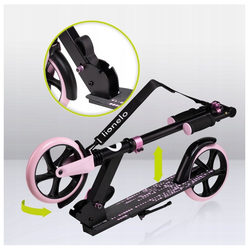 Trotineta, Lionelo, Luca, Pentru copii sau adulti, Ultrapliabila, Pana la 100 Kg, Conform cu standardul european de securitate EN14619, Roz