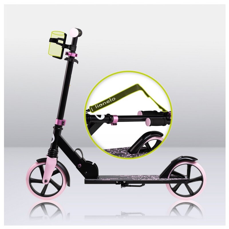 Trotineta, Lionelo, Luca, Pentru copii sau adulti, Ultrapliabila, Pana la 100 Kg, Conform cu standardul european de securitate EN14619, Roz