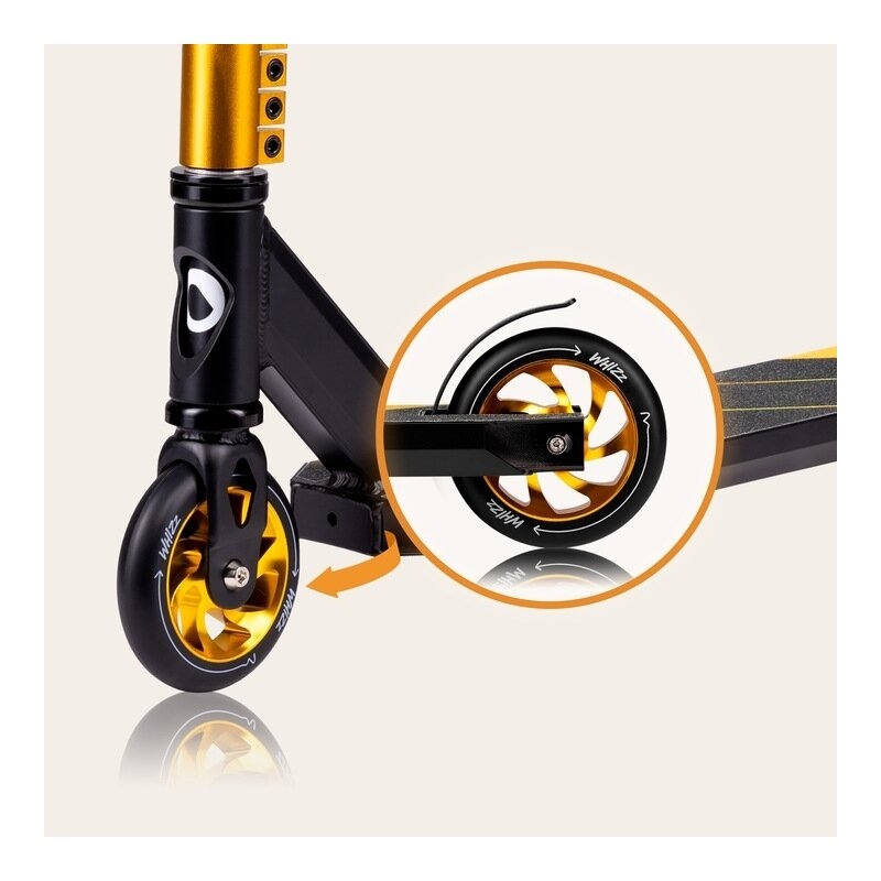 Trotineta, Lionelo, Whizz, Pentru Acrobatii, Rulmenti ABEC-9, Sistemul de compresie IHC 9, 20 - 100 kg, Conform cu standardul european de securitate EN14619, Galben/Negru
