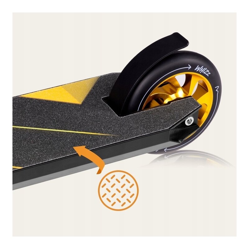 Trotineta, Lionelo, Whizz, Pentru Acrobatii, Rulmenti ABEC-9, Sistemul de compresie IHC 9, 20 - 100 kg, Conform cu standardul european de securitate EN14619, Galben/Negru