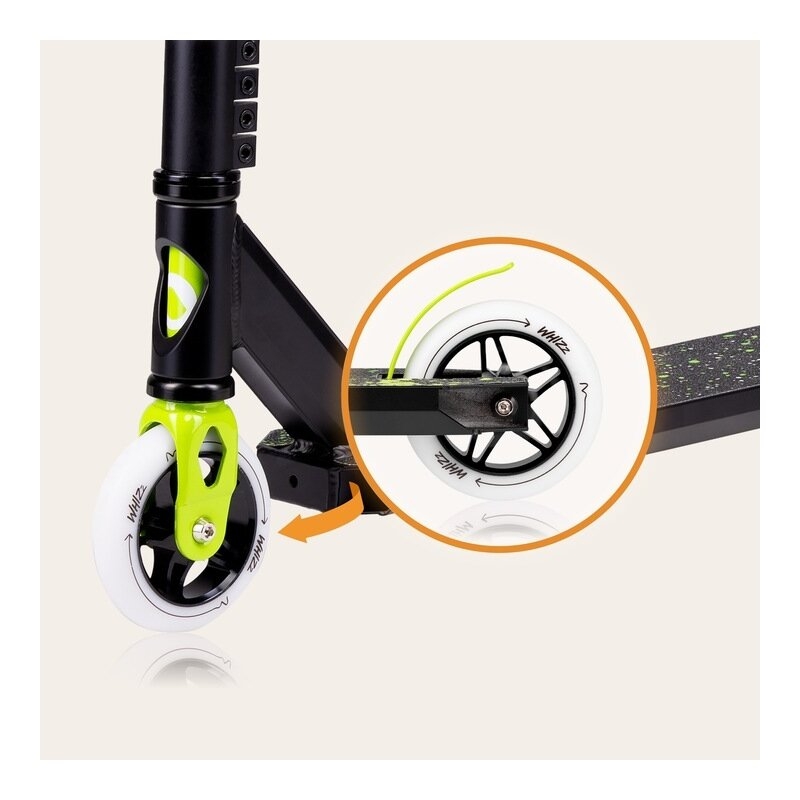Trotineta, Lionelo, Whizz, Pentru Acrobatii, Rulmenti ABEC-9, Sistemul de compresie IHC 9, 20 - 100 kg, Conform cu standardul european de securitate EN14619, Verde/Negru