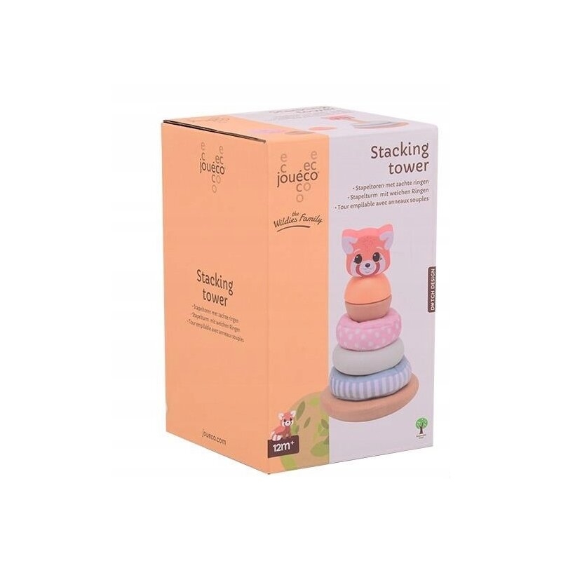 Turn de stivuire, Joueco, The Wildies Family, Din lemn certificat FSC, 7 piese, Dezvolta coordonarea mana-ochi, 12 luni+, Multicolor