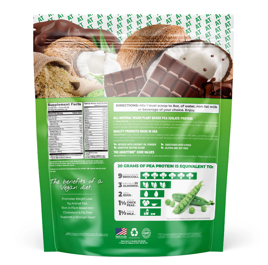 Vegan Protein cu aroma naturala de ciocolata, 972.8 g, AboutTime