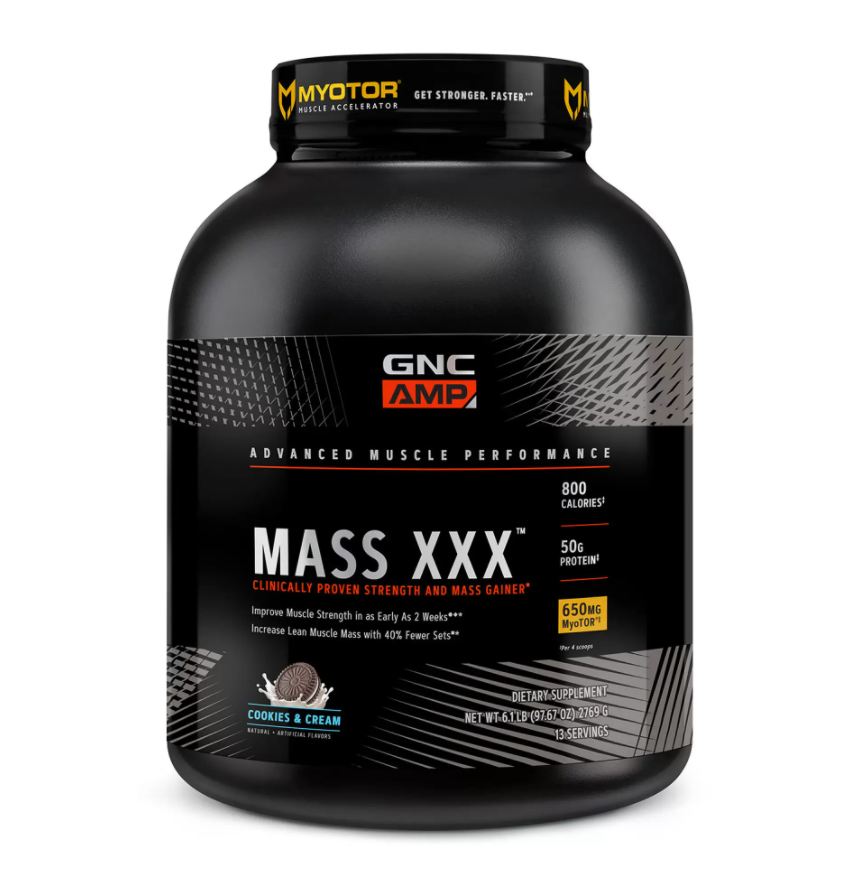 Gainer proteic cu aroma de biscuiti si frisca AMP Mass XXX, 2769 g, GNC