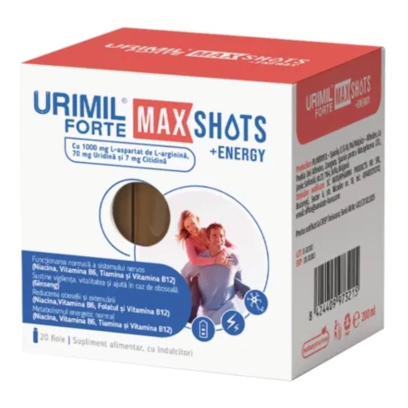 Urimil Forte Max Shots +Energy, 20 fiole, Naturpharma