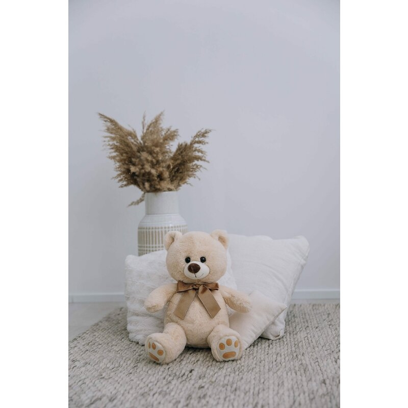 Ursulet de plus, Free2Play, Cosy, Moale, Cu fundita eleganta in jurul gatului, 45 cm, 0 luni+, Beige