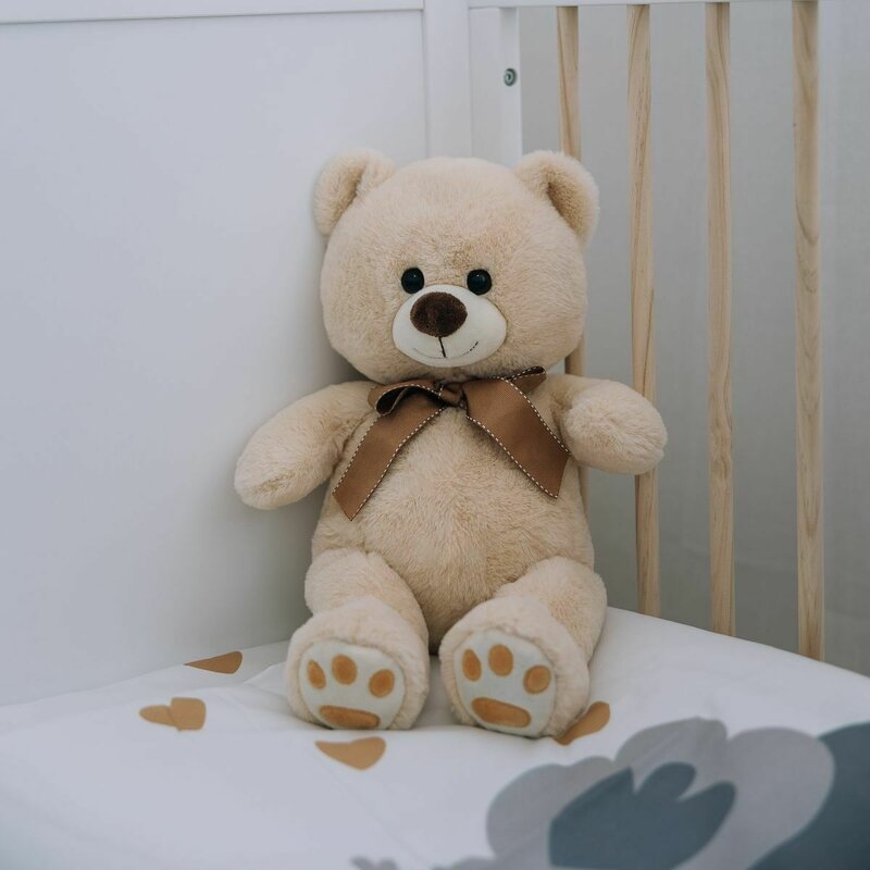 Ursulet de plus, Free2Play, Cosy, Moale, Cu fundita eleganta in jurul gatului, 45 cm, 0 luni+, Beige