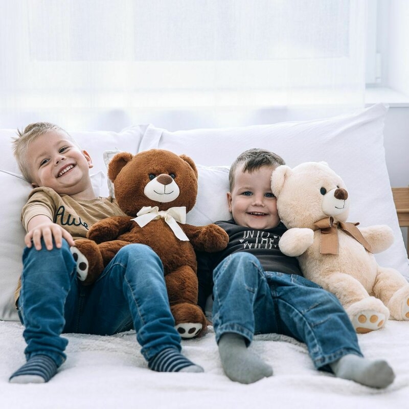 Ursulet de plus, Free2Play, Cosy, Moale, Cu fundita eleganta in jurul gatului, 45 cm, 0 luni+, Beige