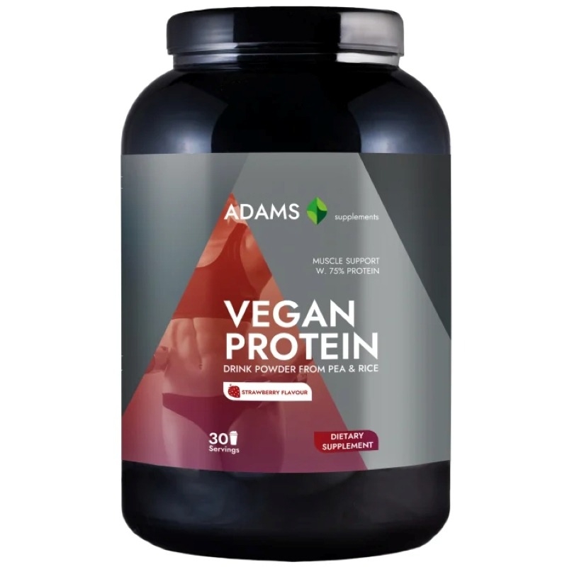 Vegan Protein pulbere instant cu aroma de capsuni, 908 g, Adams Supplements