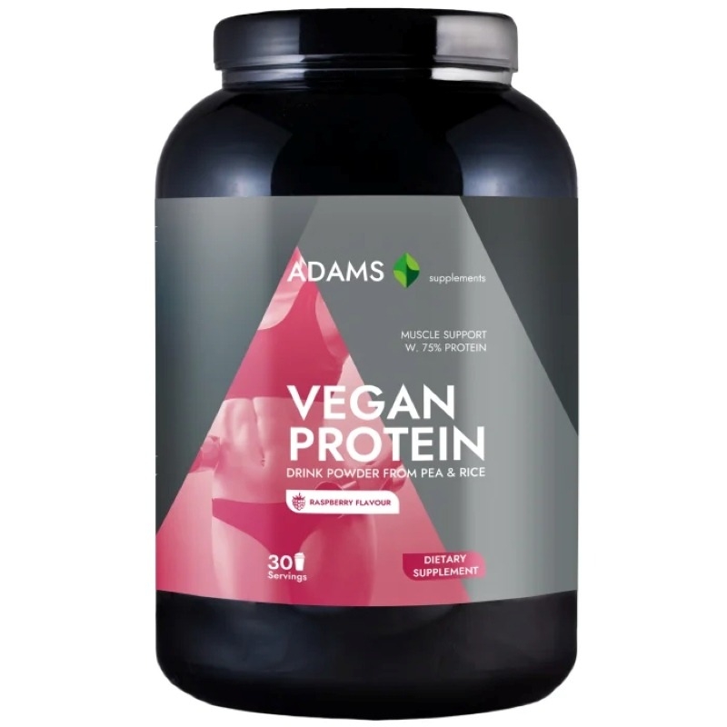Vegan Protein pulbere instant cu aroma de zmeura, 908 g, Adams Supplements