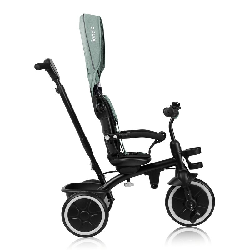Tricicleta copii, Lionelo, Berry, 2 in 1, Multifunctionala, Suport picioare, Control al directiei, Scaun reversibil, Rotire 360 grade, Functie de roata libera, Utilizare pana la 5 ani, Constructie din otel, Conform cu standardul EN71, Verde