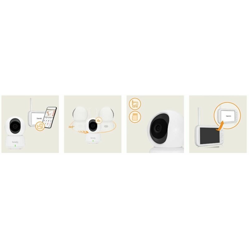 Video monitor, Lionelo, Babyline 9.1, Conexiune prin aplicatia Lionelo Smart, Pana la 8h de functionare, Comunicare bidirectionala, Cu senzor de miscare si sunete Alb