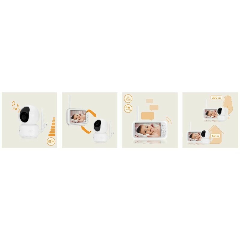 Video monitor, Lionelo, Babyline 9.1, Conexiune prin aplicatia Lionelo Smart, Pana la 8h de functionare, Comunicare bidirectionala, Cu senzor de miscare si sunete Alb
