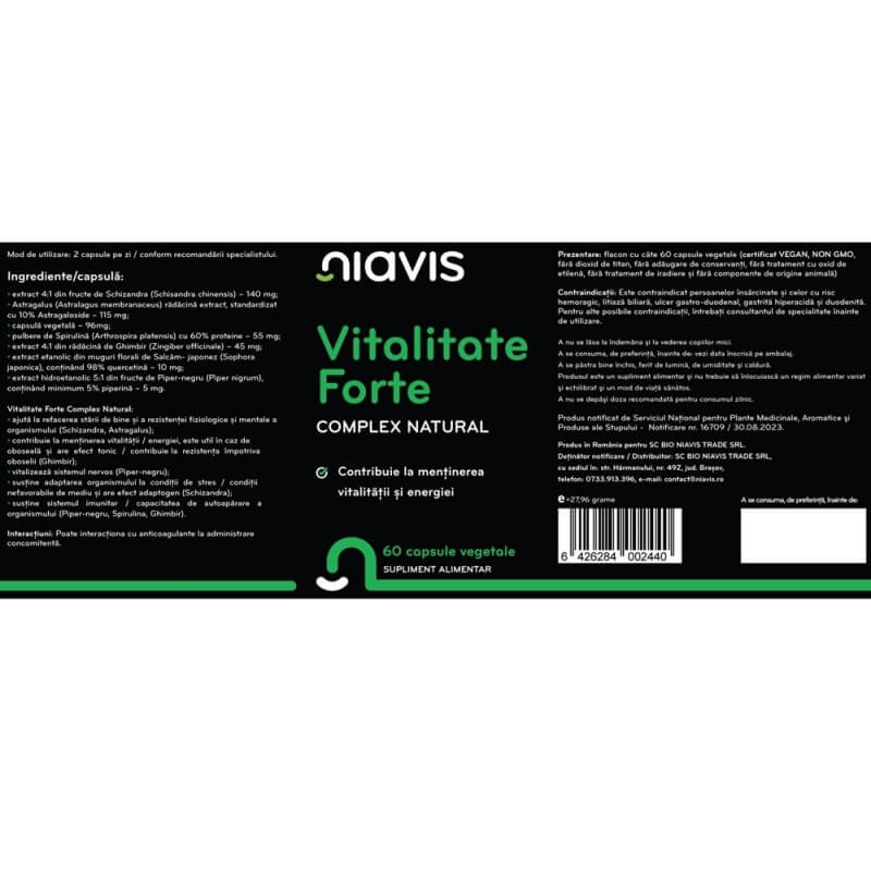 Vitalitate Forte complex natural, 60 capsule, Niavis