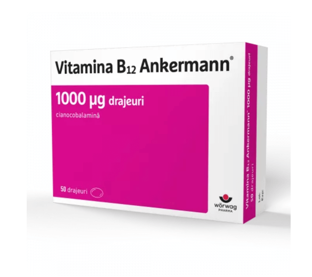 Vitamina B12 Ankermann, 1000 μg, 50 drajeuri, Worwag Pharma