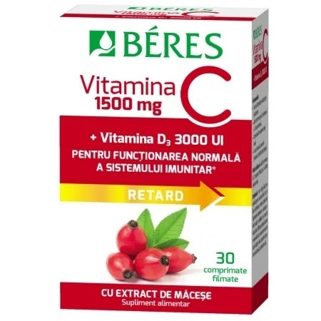 Vitamina C 1500 mg + Vitamina D3 3000 UI Retard, 30 comprimate filmate, Beres Pharmaceuticals