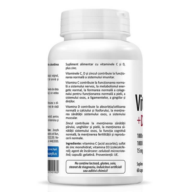 Vitamina C+D3+Zn, 60 capsule, Zenyth