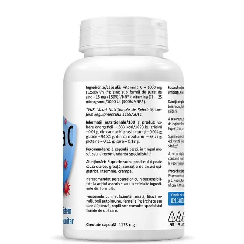 Vitamina C+D3+Zn, 60 capsule, Zenyth