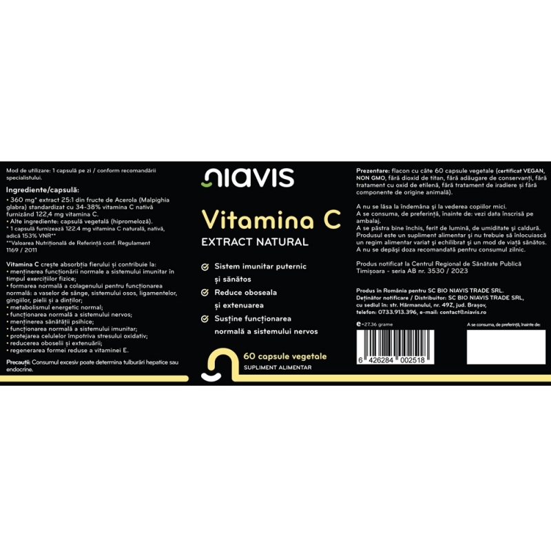 Vitamina C complex natural, 60 capsule, Niavis