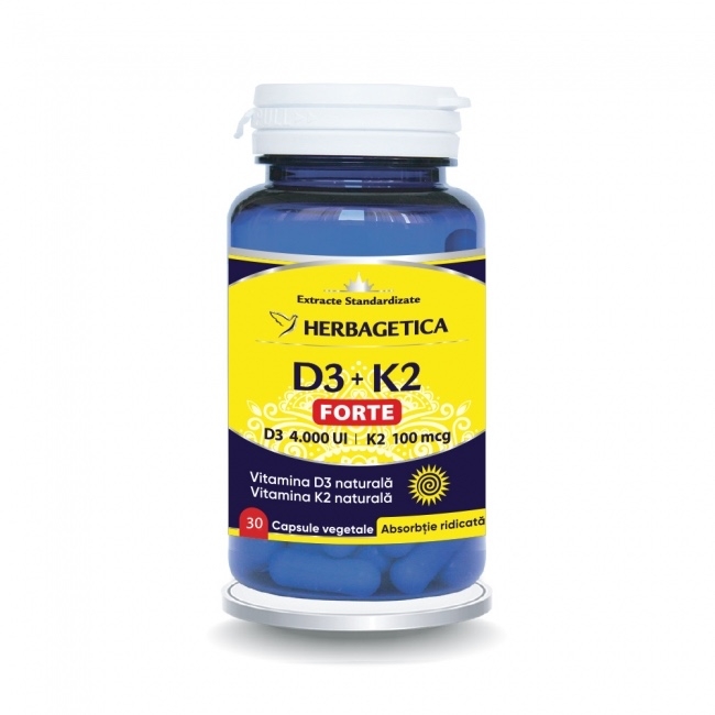 Vitamina D3+K2 Forte, 30 capsule, Herbagetica Vitamina D3+K2 Forte, 30 capsule, Herbagetica
