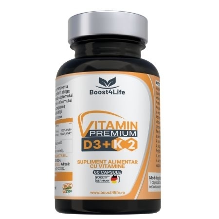 Vitamina D3+K2 Premium 2000 UI, 60 capsule, Boost4Life Vitamina D3+K2 Premium 2000 UI, 60 capsule, Boost4Life