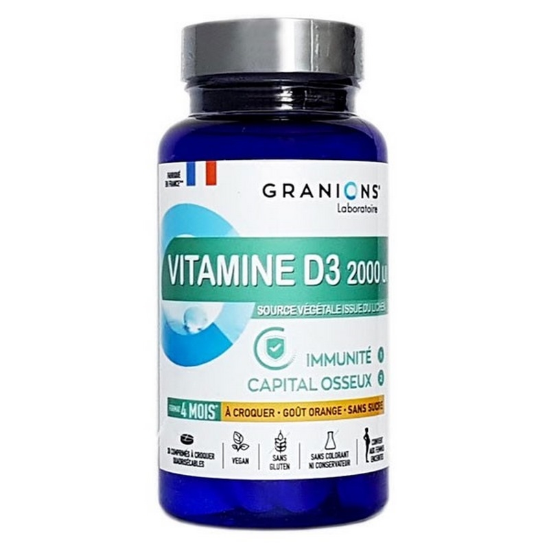 Vitamine D3 2000 UI, 30 comprimate masticabile, Granions