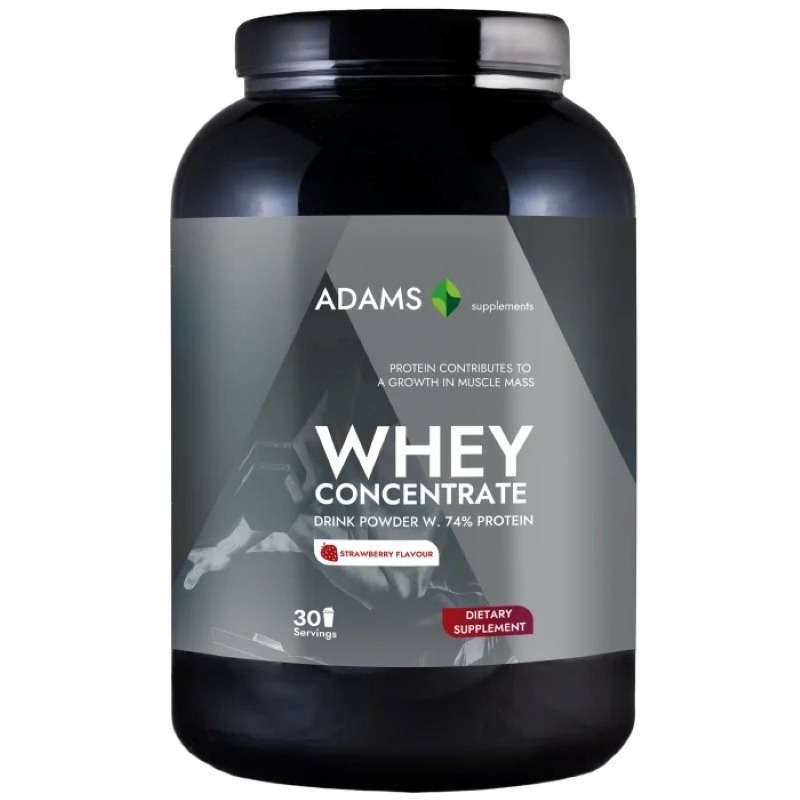 Whey Concentrate Protein pulbere instant cu aroma de capsuni, 908 g, Adams Supplements