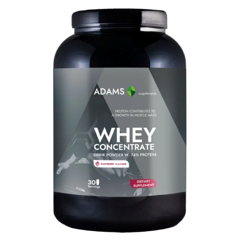 Whey Concentrate Protein pulbere instant cu aroma de zmeura, 908 g, Adams Supplements
